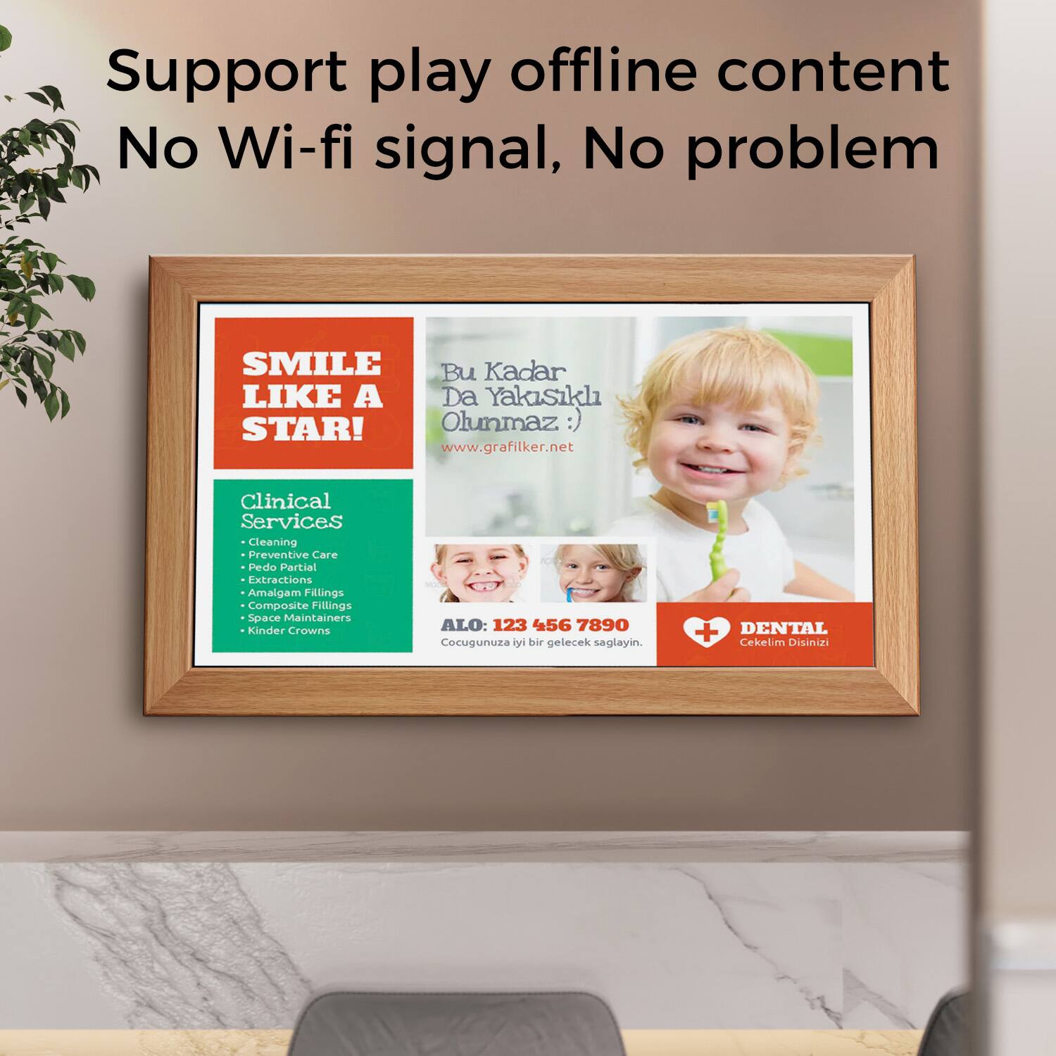 Support play offline content
No Wi-fi signal, No problem

SMILE LIKE A STAR!
Bu Kadar Da Yakisikli Olunmaz: www.grafilker.net

Clinical Services
Cleaning
Preventive Care
Pedo Partial
Extractions
Amalgam Fillings
Composite Fillings
Space Maintainers
Kinder Crowns

ALO: 123 456 7890
Cocugunuza yi bir gelecek saglayin.

DENTAL Cekelim Disinizi