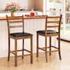 Front. Costway - Costway 24" Rubber Wood Ladder Back Bar Stools Set of 2 with Upholstered Cushioned Seats - Walnut,Black.