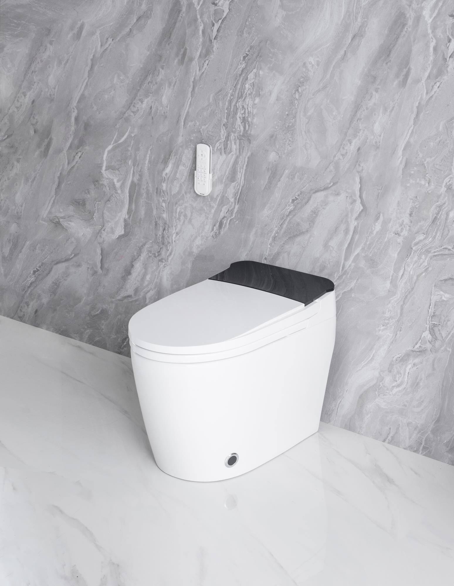 Alt View 3. Boyel Living - Elongated Smart Toilet Heated Bidet Seat Foot Sensor Auto Open Close Auto Flush Night Light Warm Water Dryer White - White.