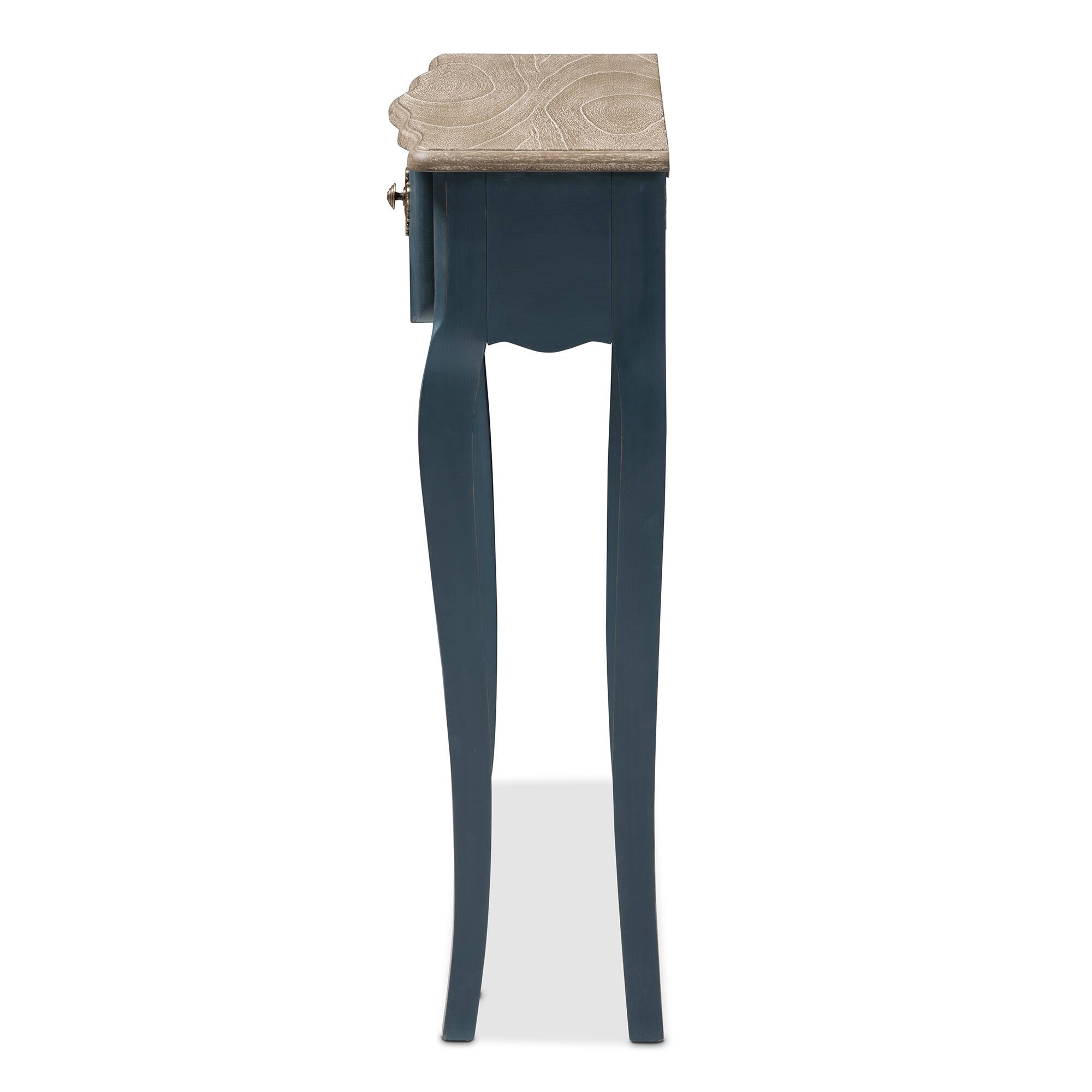 Back. Baxton Studio - Mazarine Classic and Provincial Spruce Finished Console Table - Blue.