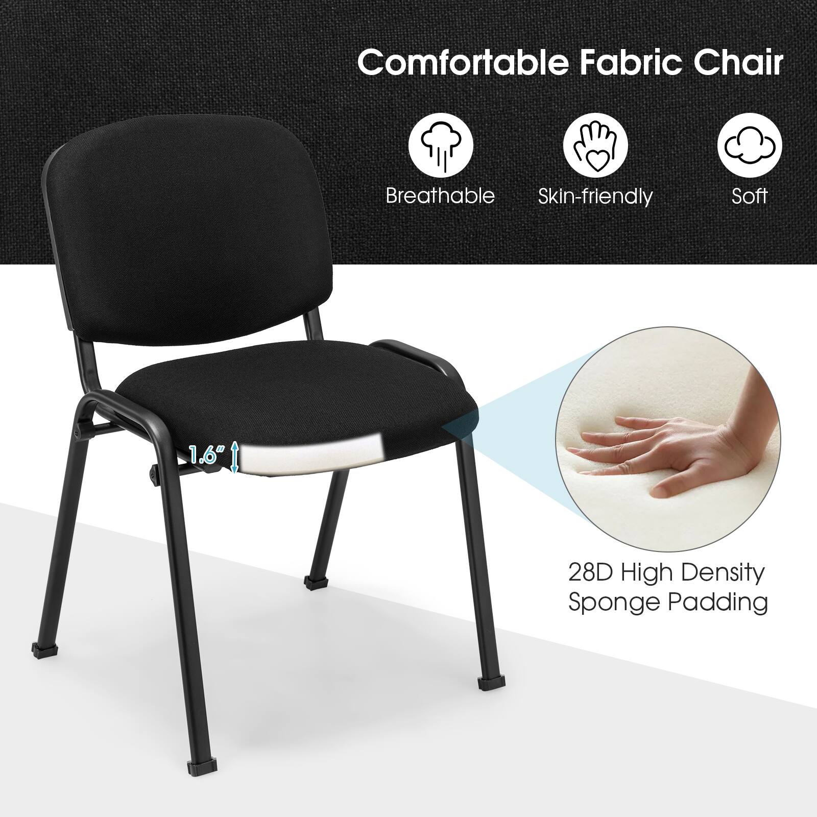 Comfortable Fabric Chair Breathable Skin-friendly Soft 1.6" 28D High Density Sponge Padding