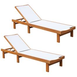 Costway - 2PC Patio Lounge Chair Chaise Solid Wood Back Adjustable Recliner Deck Furniture - Teak,White
