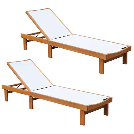 Front. Costway - Costway 2PC Patio Lounge Chair Chaise Solid Wood Back Adjustable Recliner Deck Furniture - Teak,White.