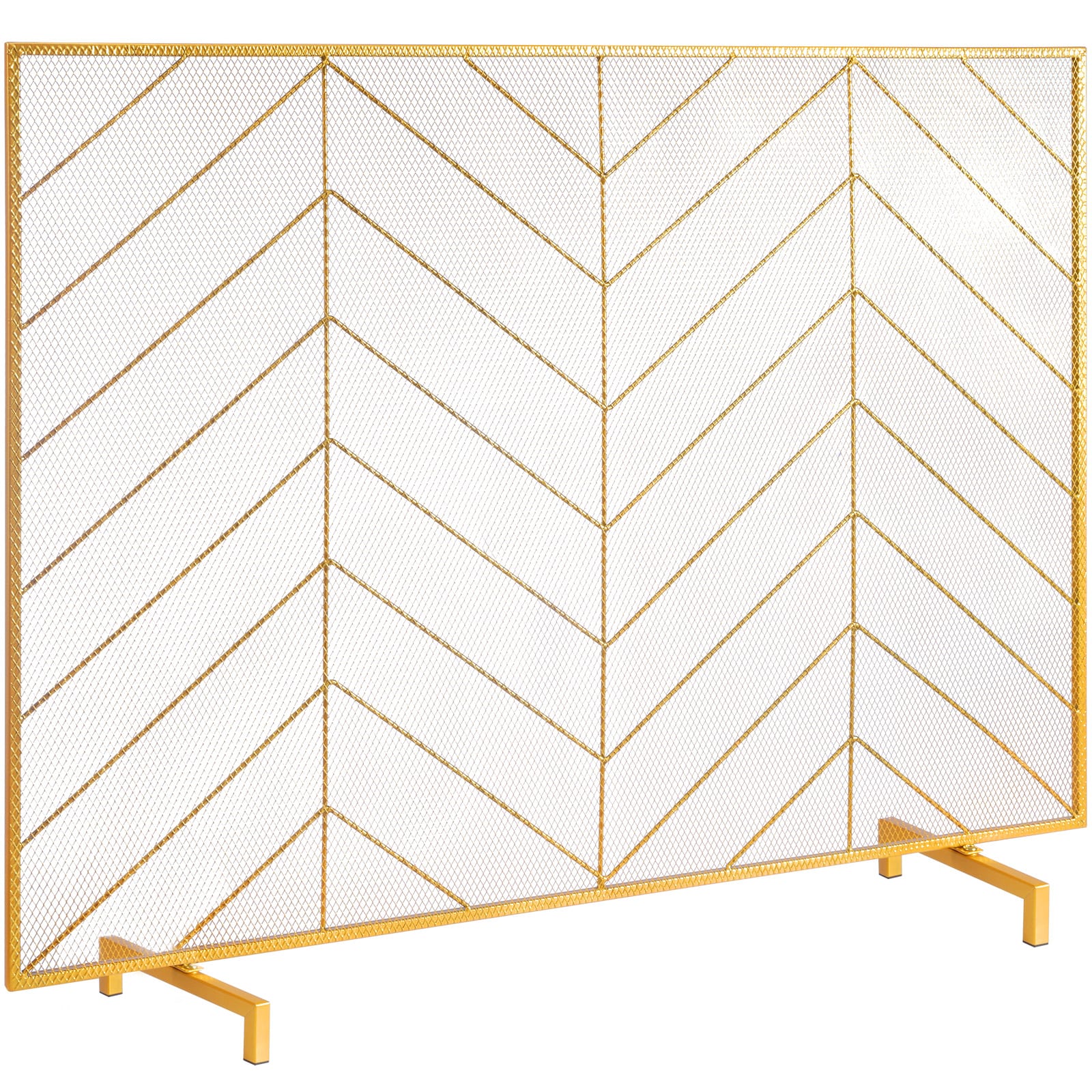 VEVOR - Fireplace Screen Single Panel, Sturdy Iron Mesh Fireplace Screen, 38.6"(L) x29.8"(H) Spark Guard Cover - Gold