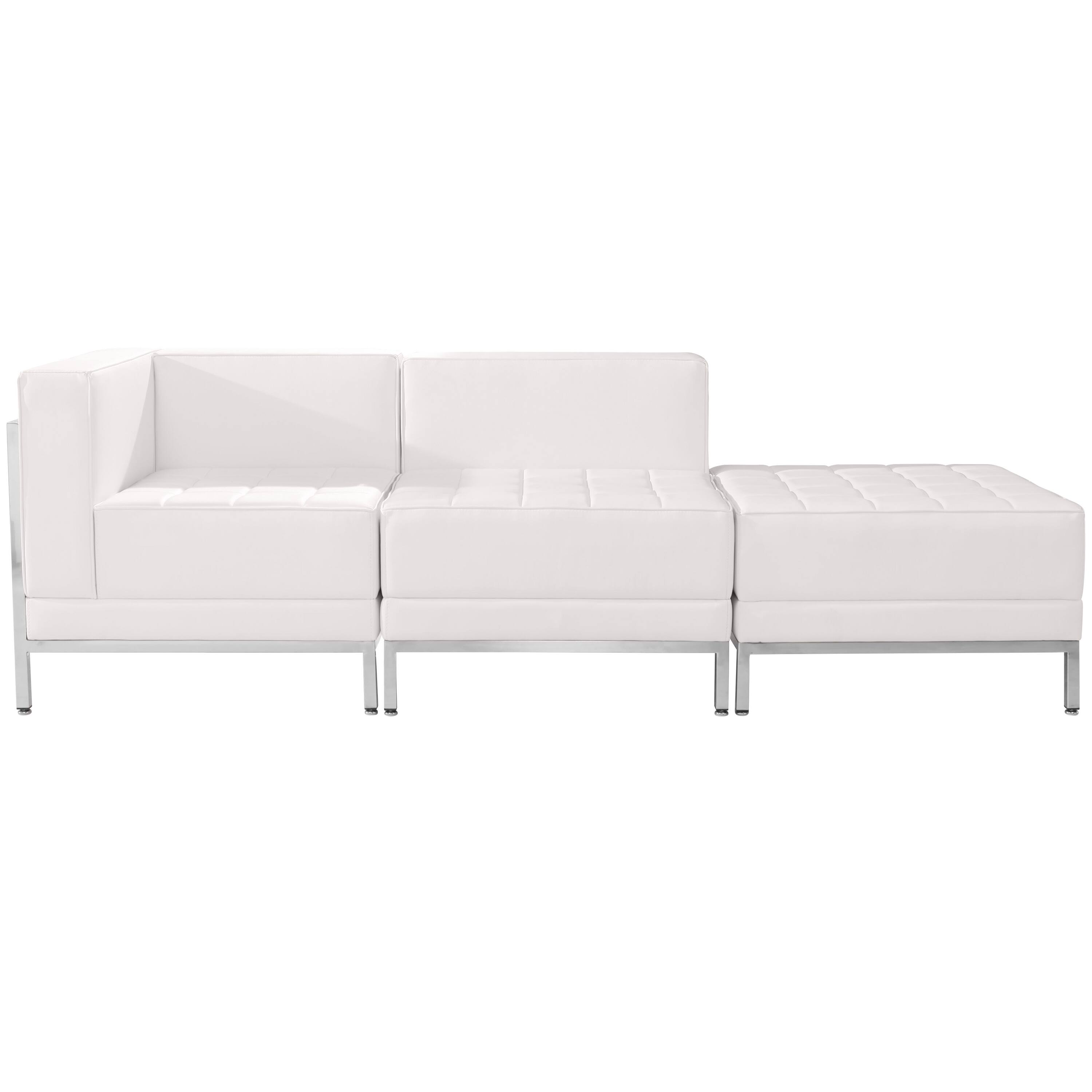 Alt View 2. Emma + Oliver - Home Office Faux Leather 3 Piece Chair & Ottoman Set with Ganging Clips - Melrose White.