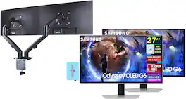 Samsung - Odyssey OLED G6 27" QHD Gaming Monitor, VESA Mount (LS27DG602SNXZA) 2 Pack w/DKZ Hub & Ergoflexy Dual Mount Arm - Silver