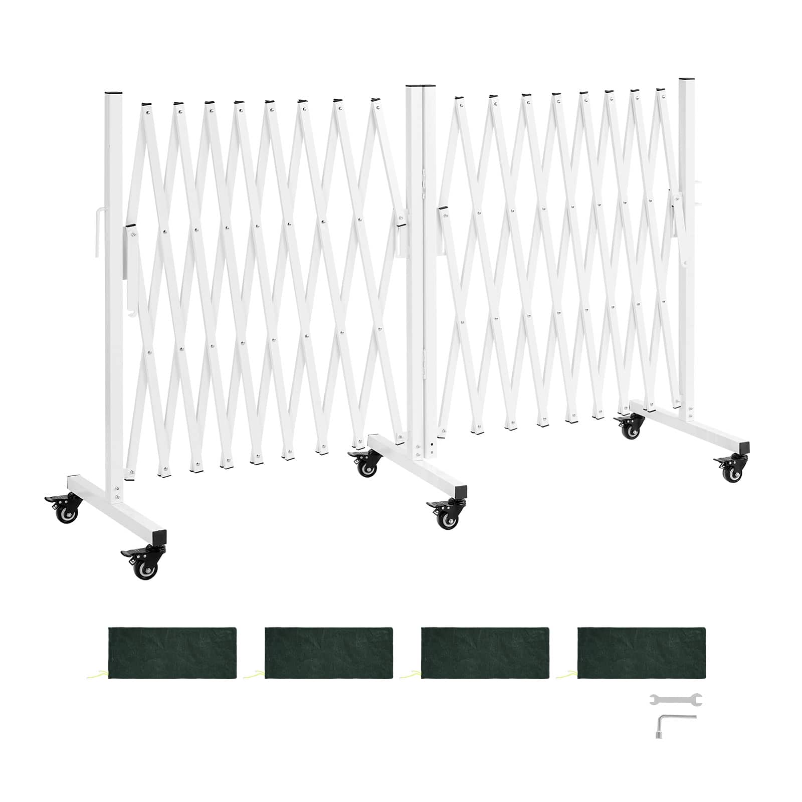VEVOR - Double Expandable Barricades, 18FT Expandable Safety Barrier, 0-180° Rotatable Mobile Barricade with Locking Casters - White