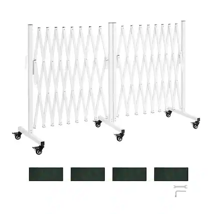 Front. VEVOR - Double Expandable Barricades, 18FT Expandable Safety Barrier, 0-180° Rotatable Mobile Barricade with Locking Casters - White.