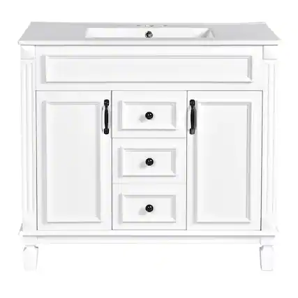 Front. Boyel Living - 36 Inch Bathroom Vanity with Ceramic Sink 2 Doors 2 Drawers White - White.