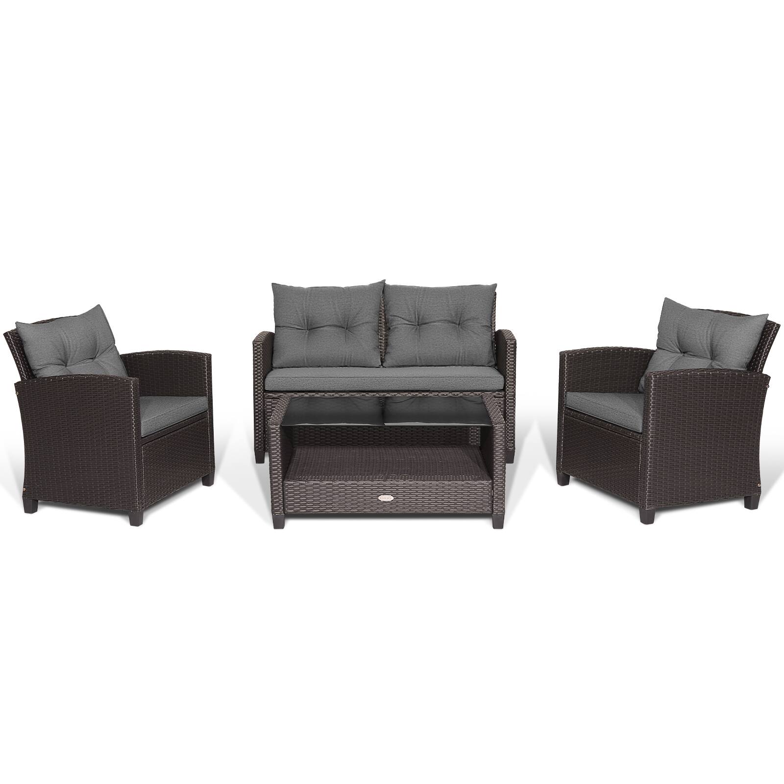 Alt View 6. Gymax - Gymax Set Of 8 Patio Rattan Furniture Set Glass Table Shelf Sofa Cushion Gray - Gray.