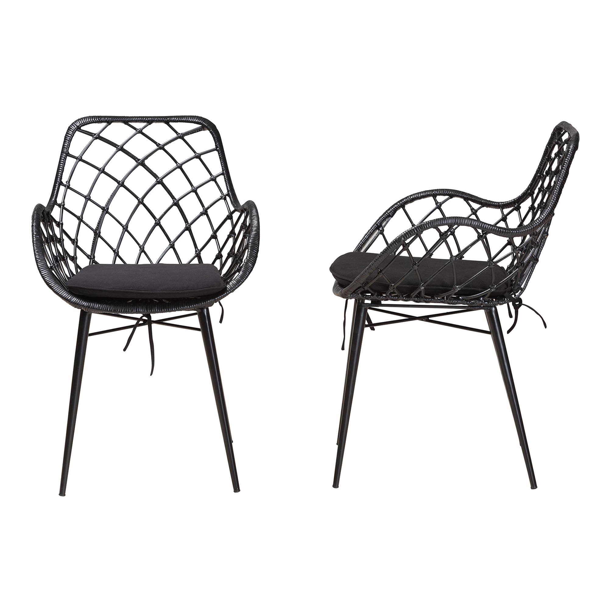 Left. bali & pari - Ballerina Modern Bohemian Finished Rattan and Metal 2-Piece Dining Chair Set - Black.