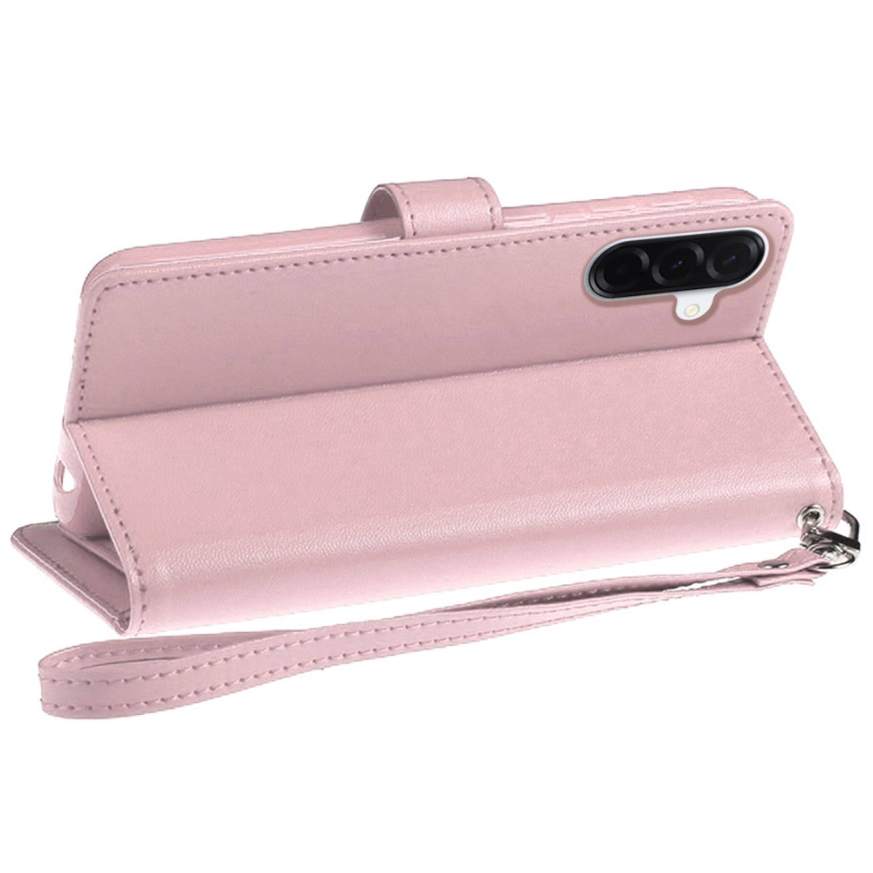 Left. Kitcheniva - PU Leather Phone Wallet Case With Wrist Strap Tempered Glass For Samsung Galaxy A57 5G Rose Gold - Rose Gold.