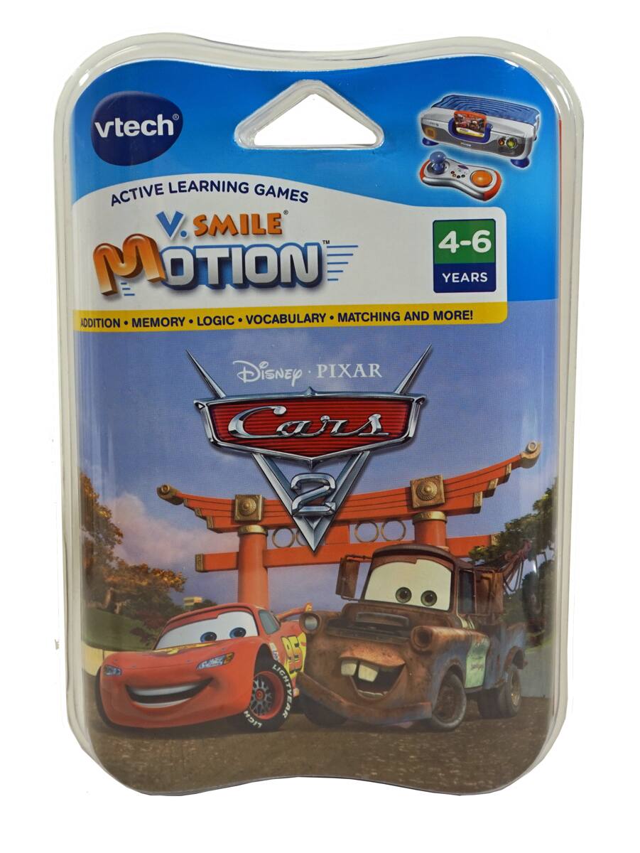 vtech  
ACTIVE LEARNING GAMES  
V. SMILE  
MOTION  
4-6 YEARS  
ADDITION • MEMORY • LOGIC • VOCABULARY • MATCHING AND MORE!  
Disney • PIXAR  
Cars