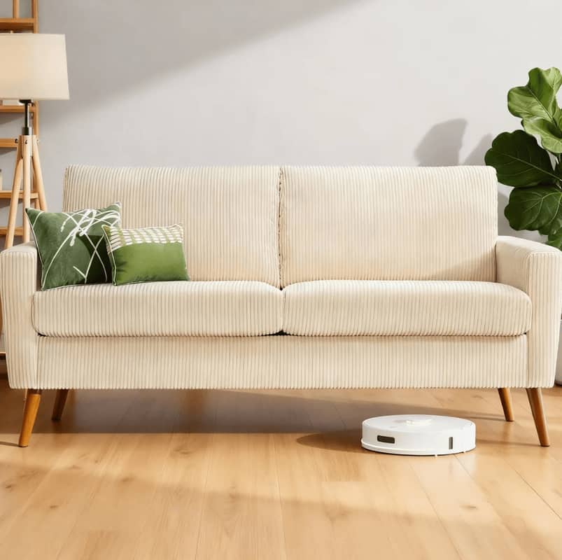 Dyonery - 68" Loveseat Sofa  Linen Couch, Mid Century Modern Love Seat Couches for Living Room， Bedroom Office - Beige