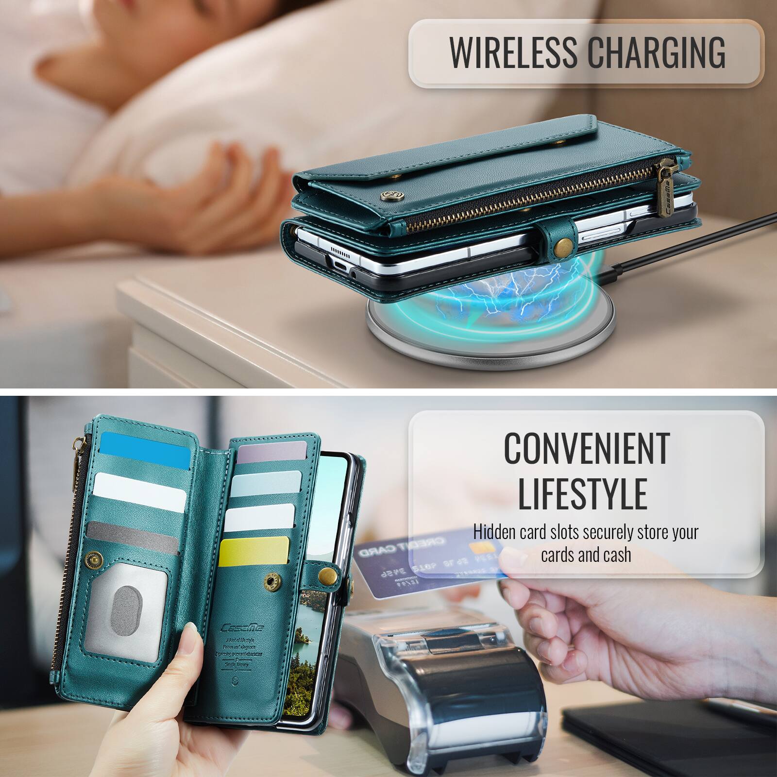 WIRELESS CHARGING

CONVENIENT LIFESTYLE
Hidden card slots securely store your CARD CREDIT cards and cash

Cashe Mart Ways - Springme