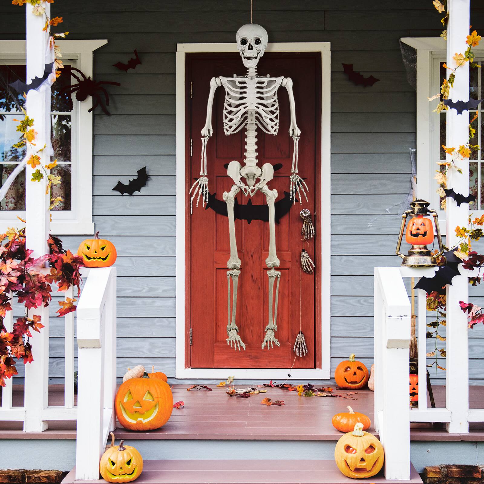 Alt View 3. Costway - Costway 5.4 FT Halloween Skeleton Decoration Life Size Large Skeleton with Posable Joints 64.5 Inches Ivory White - Ivory White.