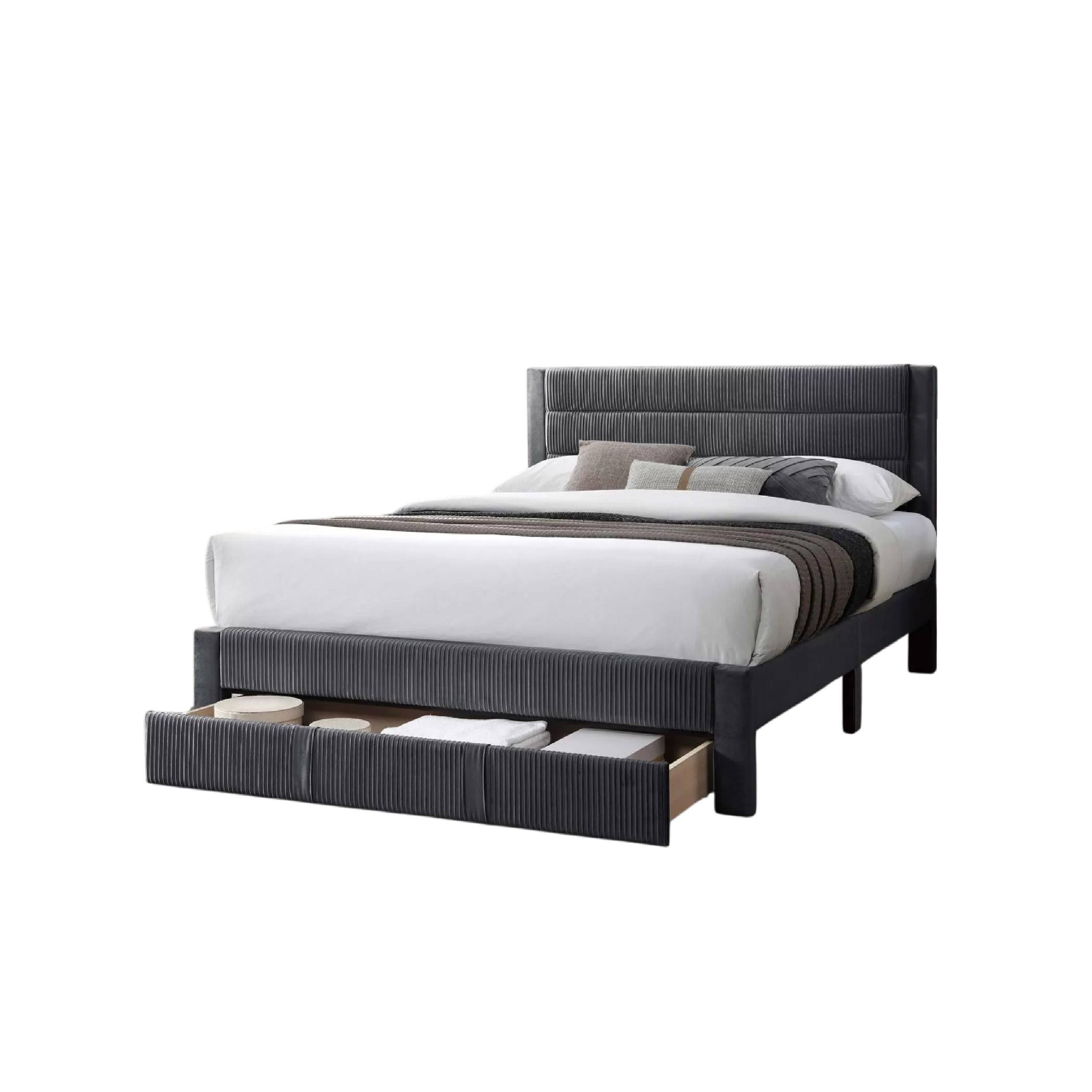 Left. Manhattan Lane - Daisy Full Bed w Drawer, Charcoal Gray Corduroy Upholstery, Foam - Charcoal Gray.