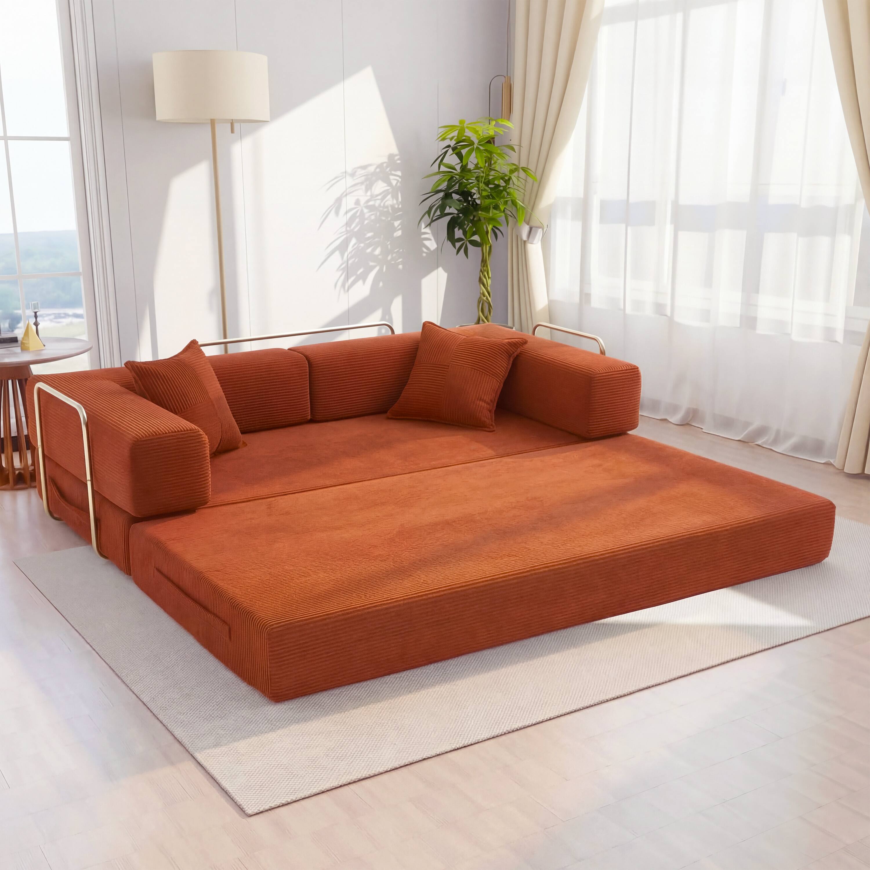 Alt View 8. Dyonery - 78.74" Sectional Modular Sofa Bed, Boneless Loveseat Couch with Armrest for Living Room Bedroom Guest Room - Orange.