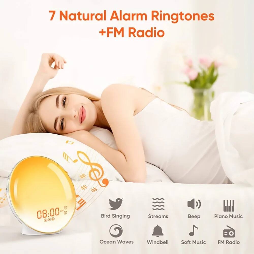 7 Natural Alarm Ringtones + FM Radio

- Bird Singing
- Streams
- Beep
- Piano Music
- Ocean Waves
- Windbell
- Soft Music
- FM Radio