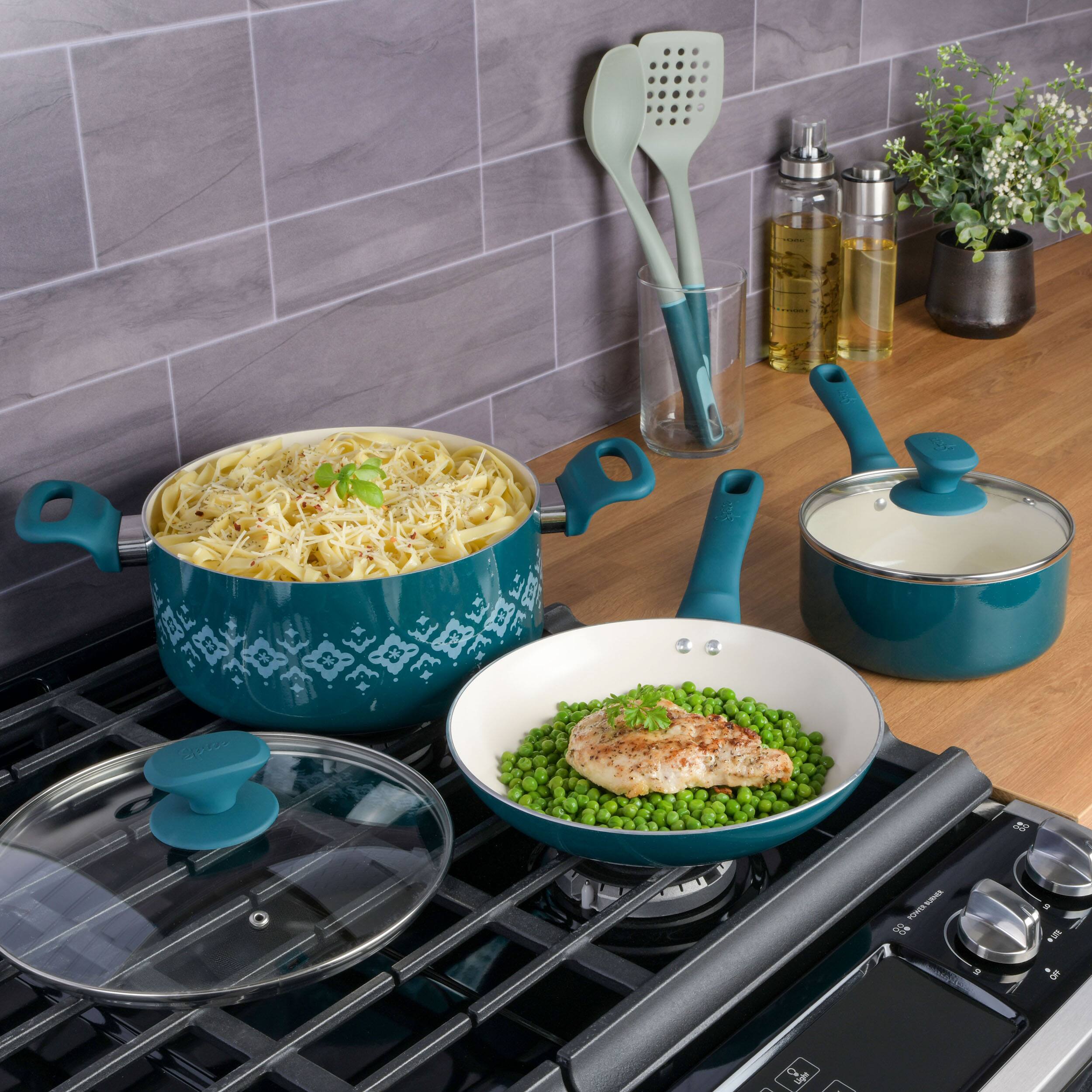 Alt View 7. Spice By Tia Mowry - Spice By Tia Mowry 10 Piece Ceramic Nonstick Aluminum Cookware Set in Teal - Teal.