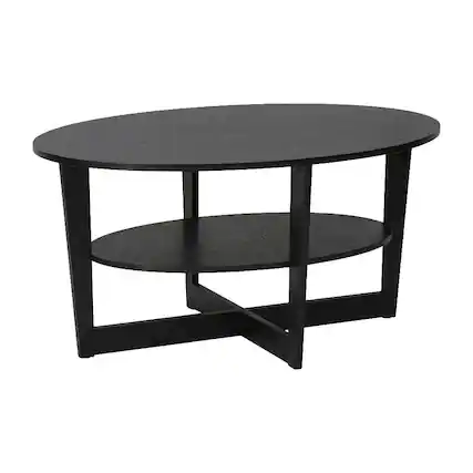 Front. FurniFact - Round Walnut Coffee Table with Sturdy Wood Base and Smooth Finish - Walnut.
