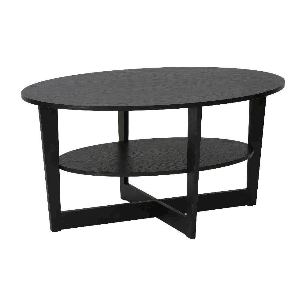 Angle. FurniFact - Round Walnut Coffee Table with Sturdy Wood Base and Smooth Finish - Walnut.