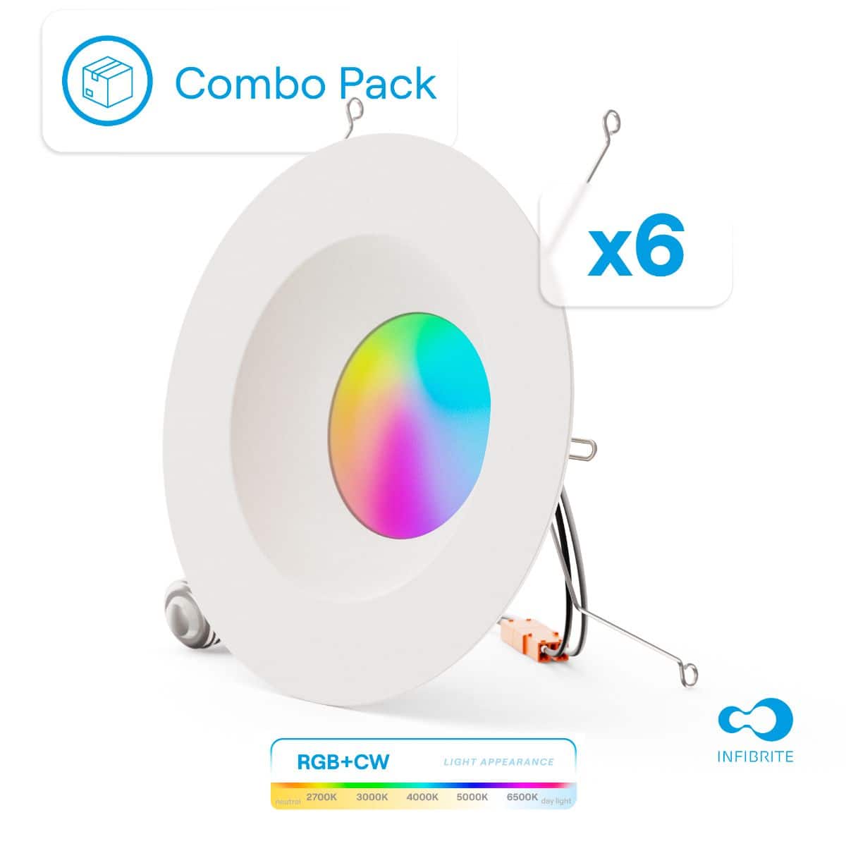 Infibrite - 6 In. WiFi Smart 12W 1100LM Thin Recessed Retrofit LED Sleek Series Light Kit/Google, Wet Rated (6 Pack) - White price history on PriceWatchPro