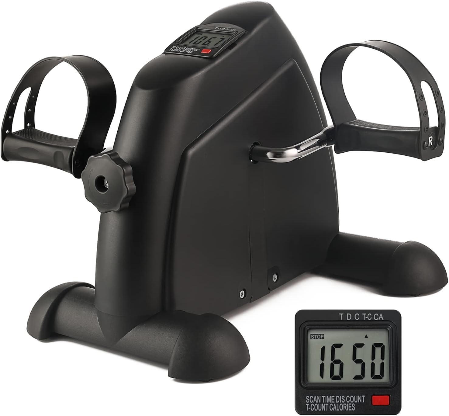 MOOSOO - Mini Exercise Bike, Under Desk Bike Pedal Exerciser Portable Foot Cycle Arm & Leg Peddler Machine with LCD Screen - Black