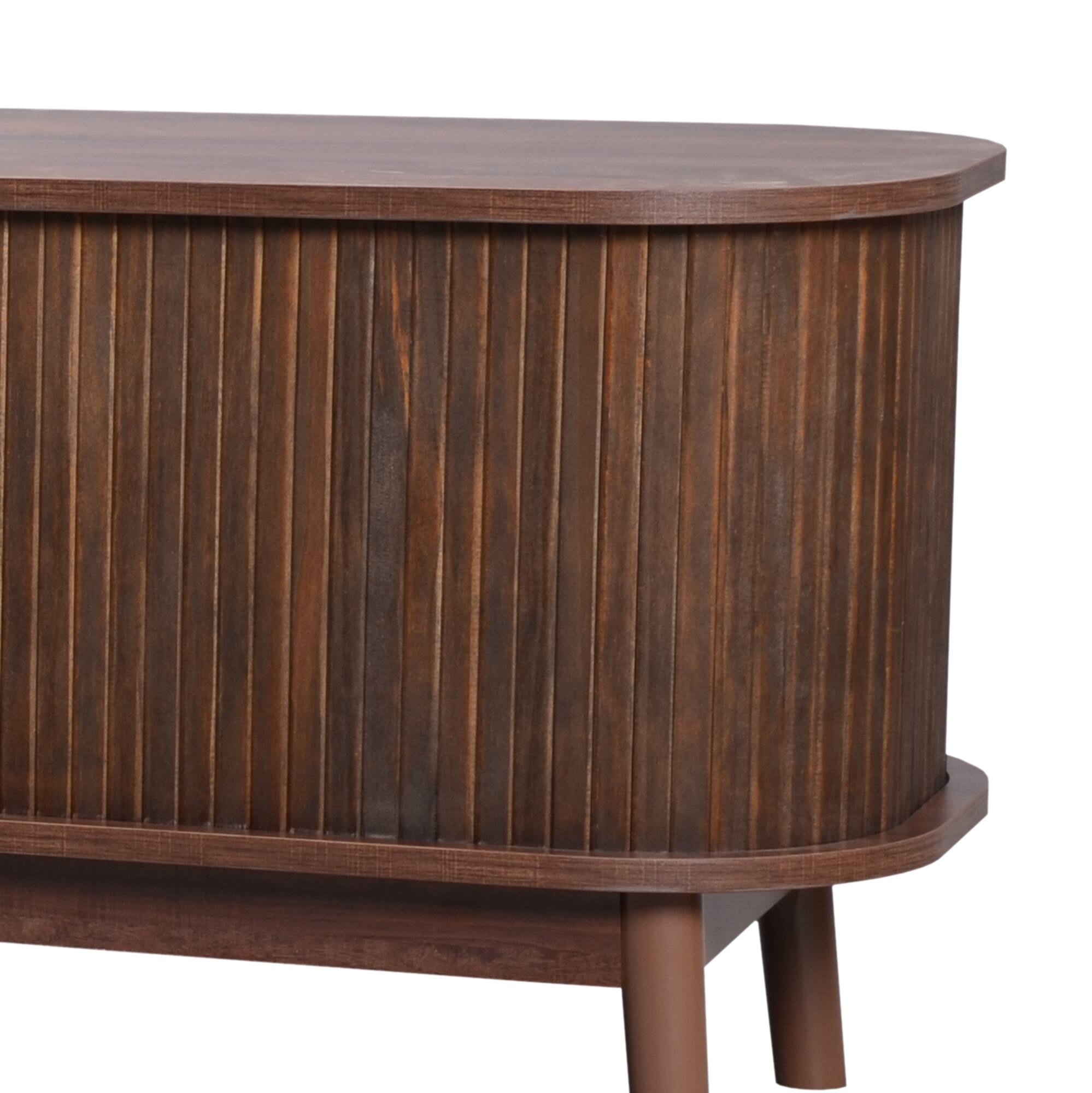 Alt View 5. Bestier - Farmhouse TV Stand for TVs up to 75'', Modern Rattan Media Console, Entertainment Center with Cabinet for Living Room - Brown.