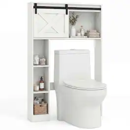 Costway - Over the Toilet Bathroom Storage Cabinet with Sliding Barn Door & Shelves - White