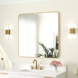 WELLFOR - 36 in. W. x 36 in. H Square Aluminum Framed Wall-Mounted Bathroom Vanity Mirror - Brushed Gold