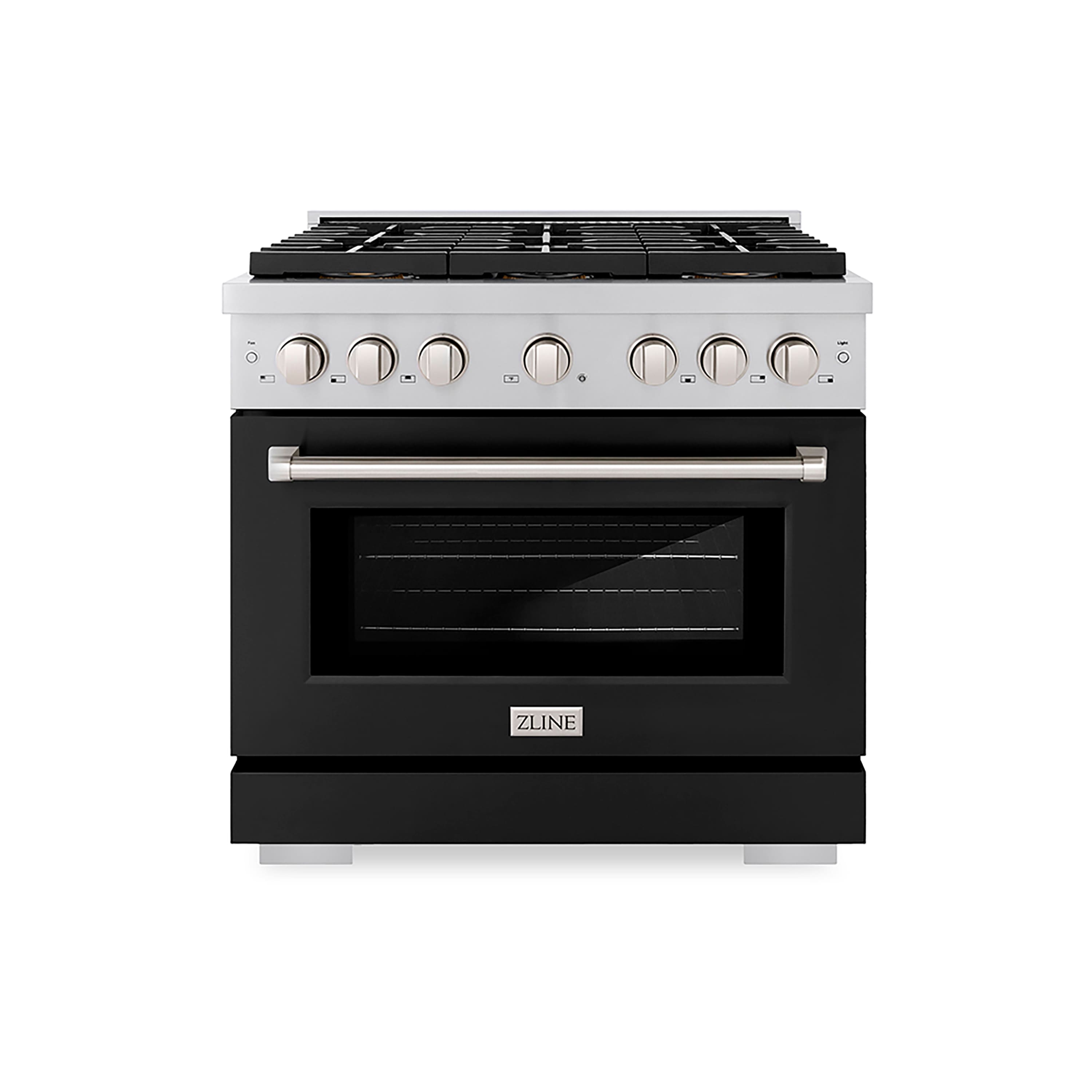 ZLINE - 36 in. Paramount Dual Fuel Range with 6 Burner DuoPro Cooktop & Convection Oven w/ Black Door (PSDR-BLM-36) - Stainless Steel with Black Matte Door