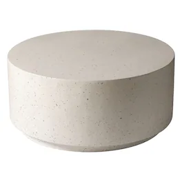 LeisureMod - Terra Modern Round Fiberstone Coffee Side Table Accent Center Table for Indoor Outdoor - White
