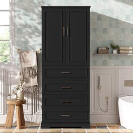 Boyel Living - 72.2 Inch Tall Freestanding Bathroom Cabinet with 3 Drawers Adjustable Shelf Soft Close Doors Steel Handles - Black