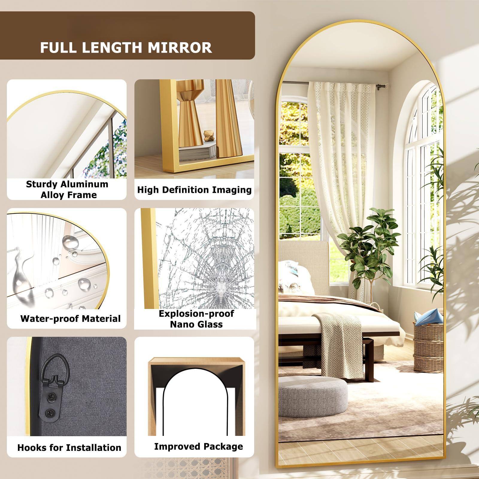 FULL LENGTH MIRROR

- Sturdy Aluminum Alloy Frame
- High Definition Imaging
- Water-proof Material
- Explosion-proof Nano Glass
- Hooks for Installation
- Improved Package