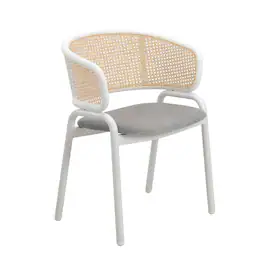 LeisureMod - Ervilla Mid-Century Velvet Dining Armchair - Modern Rattan Back Accent Kitchen Chair with Metal Legs - Gray