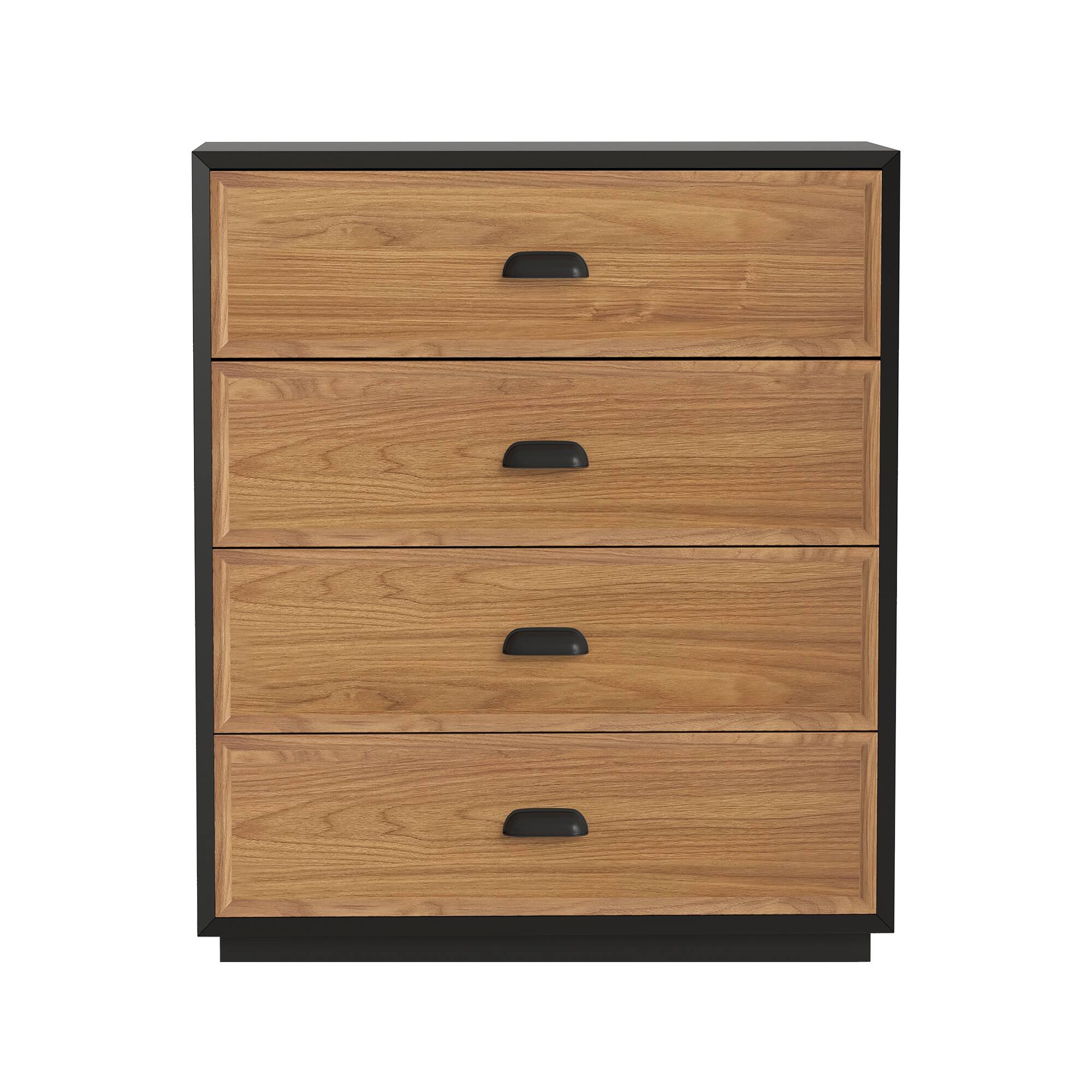 Alt View 5. luck idea - Mid-Century Modern 31.49" Solid Wood Nightstand with 4 Drawers, Bedside Table - Walnut Color.