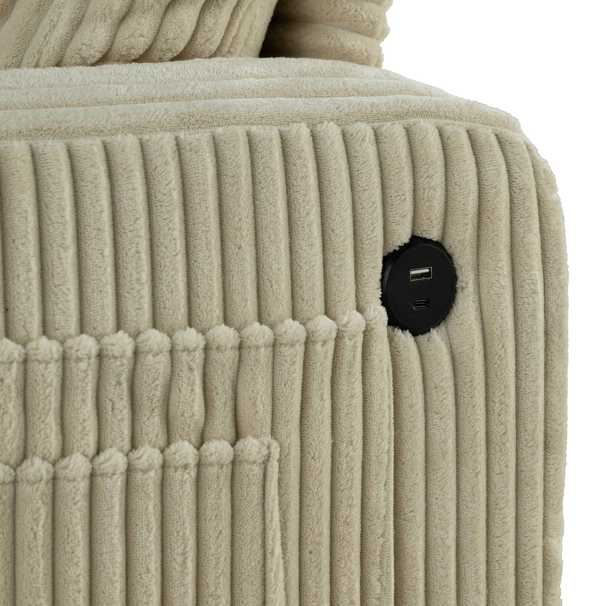 Alt View 5. Vaczon - USB Charging Sofa with Cup Holders, 3-Seat Upholstered Sofa with 2 Throw Pillows, Corduroy Fabric Living Room Couch - Beige.