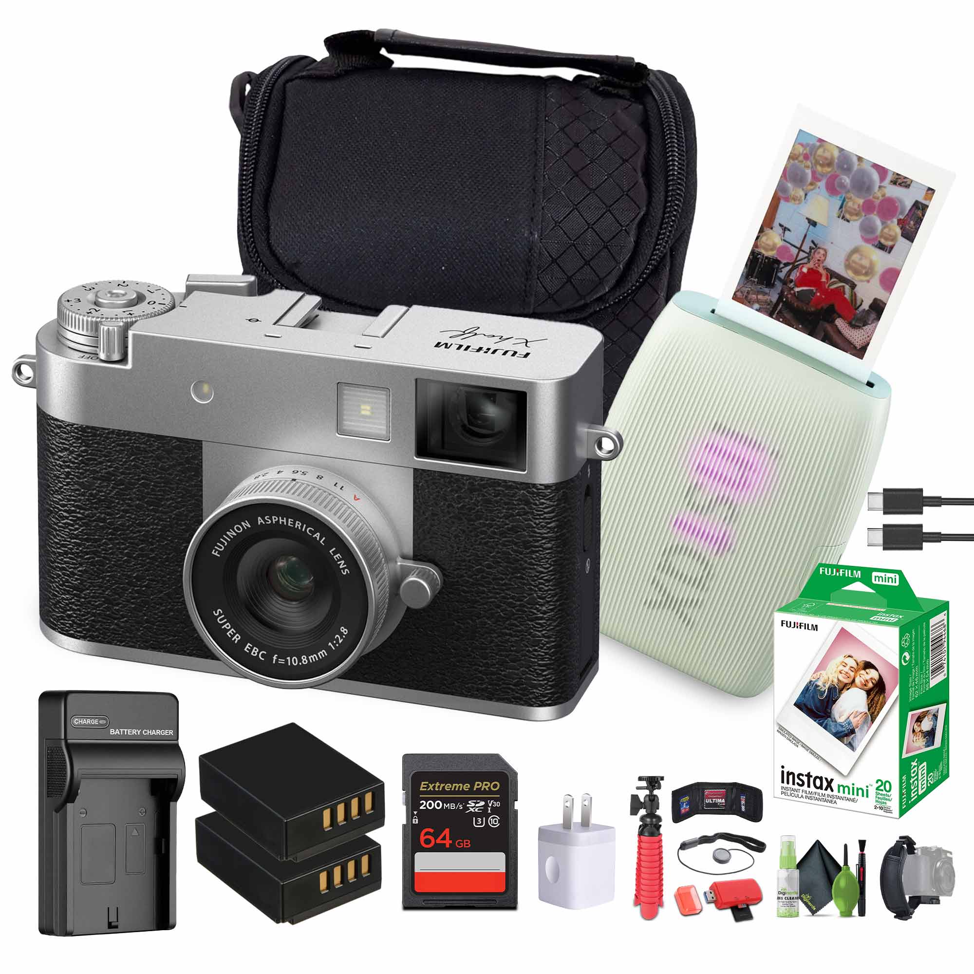 Fujifilm - X Digital Camera , MINI LINK 3 Smartphone Printer(Sage Green) - Silver