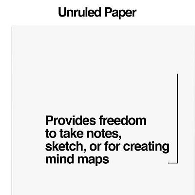 Unruled Paper  
Provides freedom to take notes, sketch, or for creating mind maps