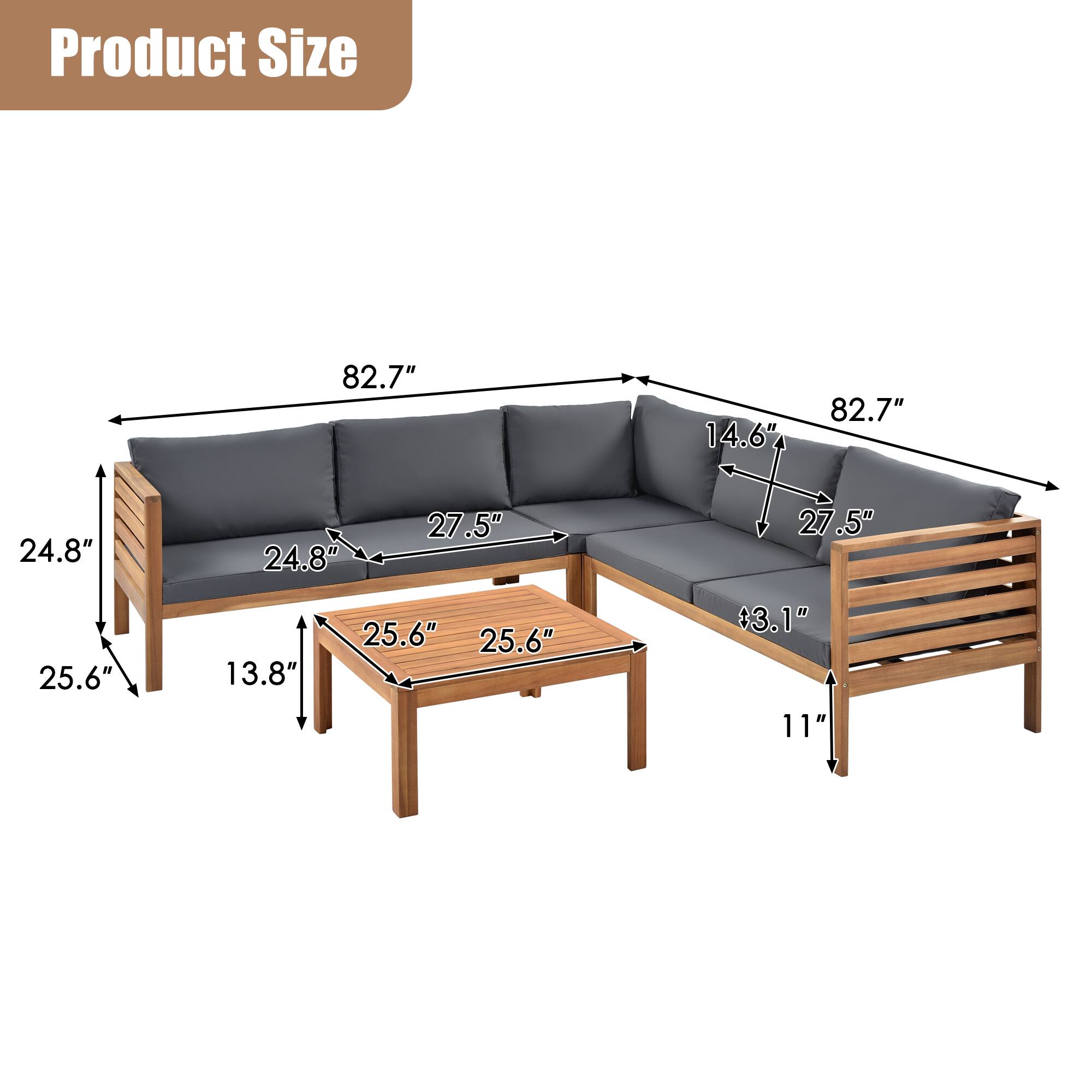 Product Size

82.7" 14.6" 82.7" 24.8" 24.8" 27.5" 27.5" 25.6" 13.8" 25.6" 25.6" 3.1" 11"