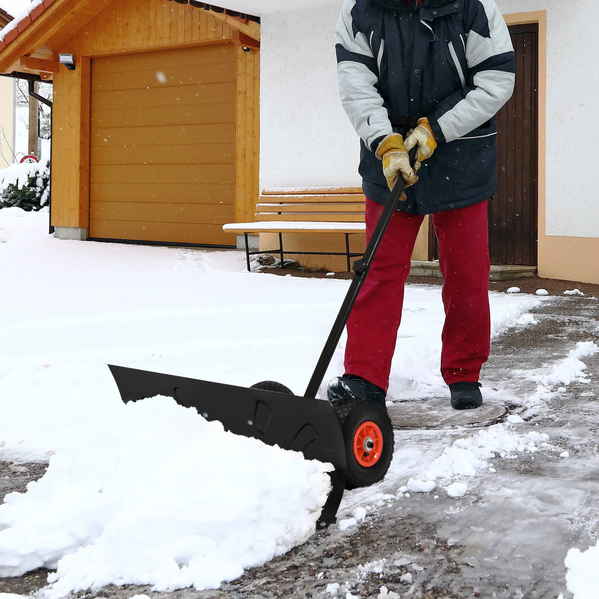 Alt View 1. Outsunny - Shovel Rolling Pusher with 29" Blade - Black.