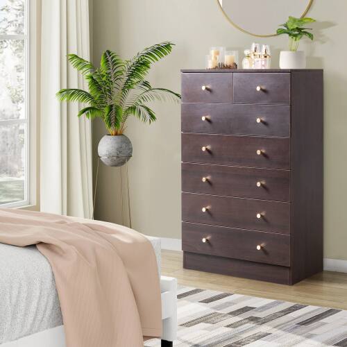 Alt View 7. Winado - Modern 7 Drawer Dresser Tall Dresser Chest of Drawers Anti-Tipping Device Metal Handle for Bedroom Living Room Hallway - Brown.