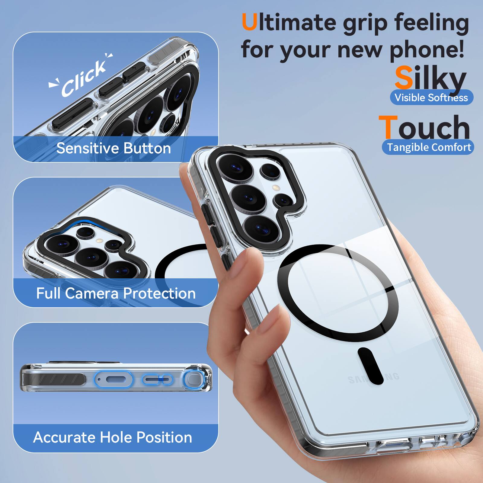 Click Sensitive Button

Ultimate grip feeling for your new phone! Silky Visible Softness Touch Tangible Comfort

Full Camera Protection

Accurate Hole Position