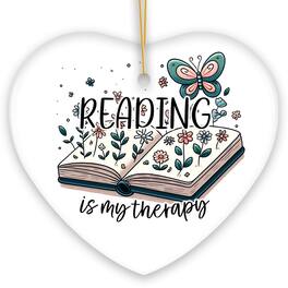 OrnamentallyYou - Reading is my Therapy Whimsical Ceramic Ornament Book Lovers Christmas Gift - Multi-colored