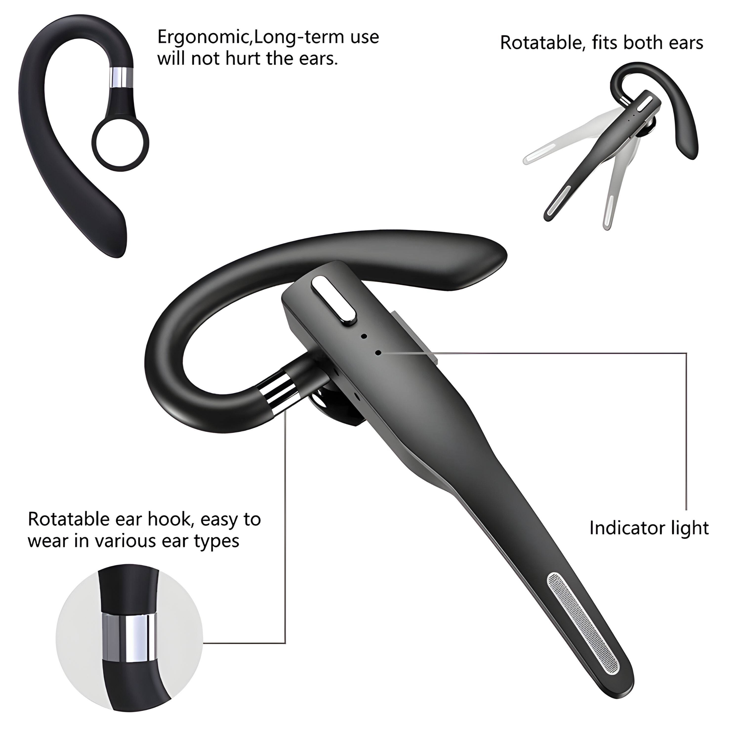 - Ergonomic, Long-term use will not hurt the ears.
- Rotatable, fits both ears
- Rotatable ear hook, easy to wear in various ear types
- Indicator light