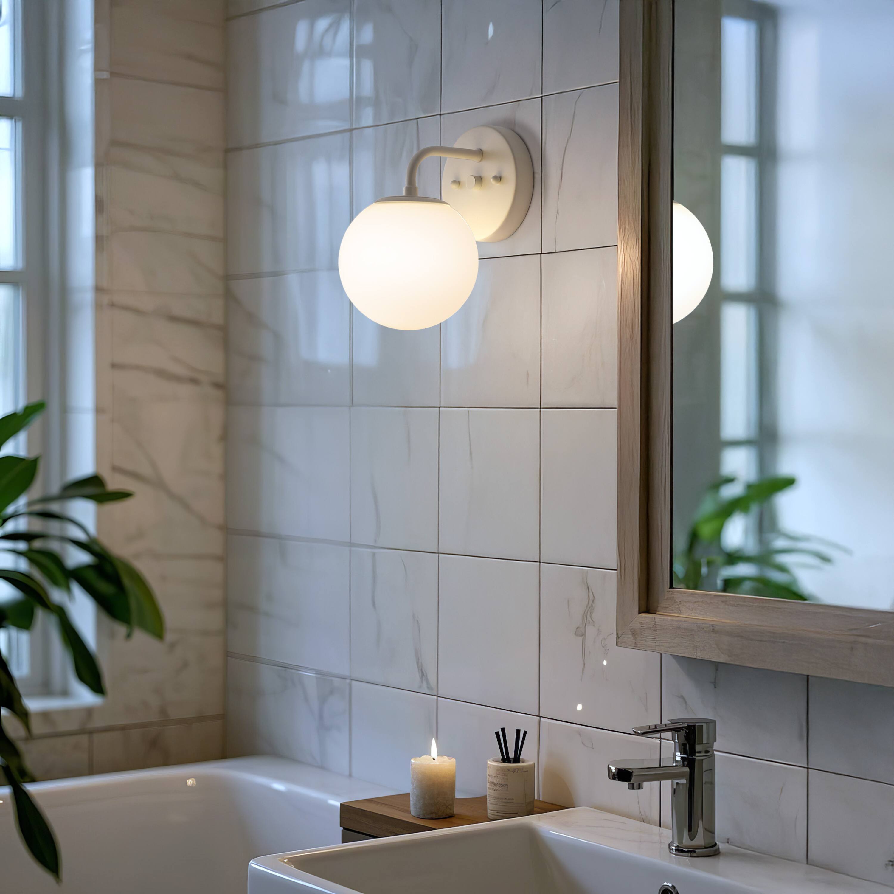 Alt View 7. Jonathan Y - Louis Parisian Globe 5.75" 1-Light Metal/Frosted Glass Modern Contemporary LED Vanity Light, Almond - Almond.