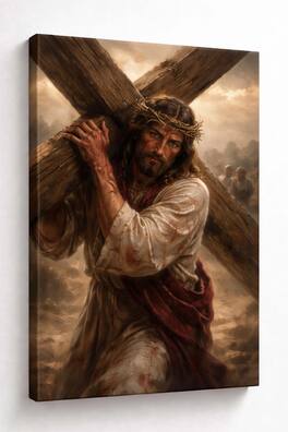 FC Design Large Rustic Jesus Carrying Cross Close Up Canvas 24x36 ...
