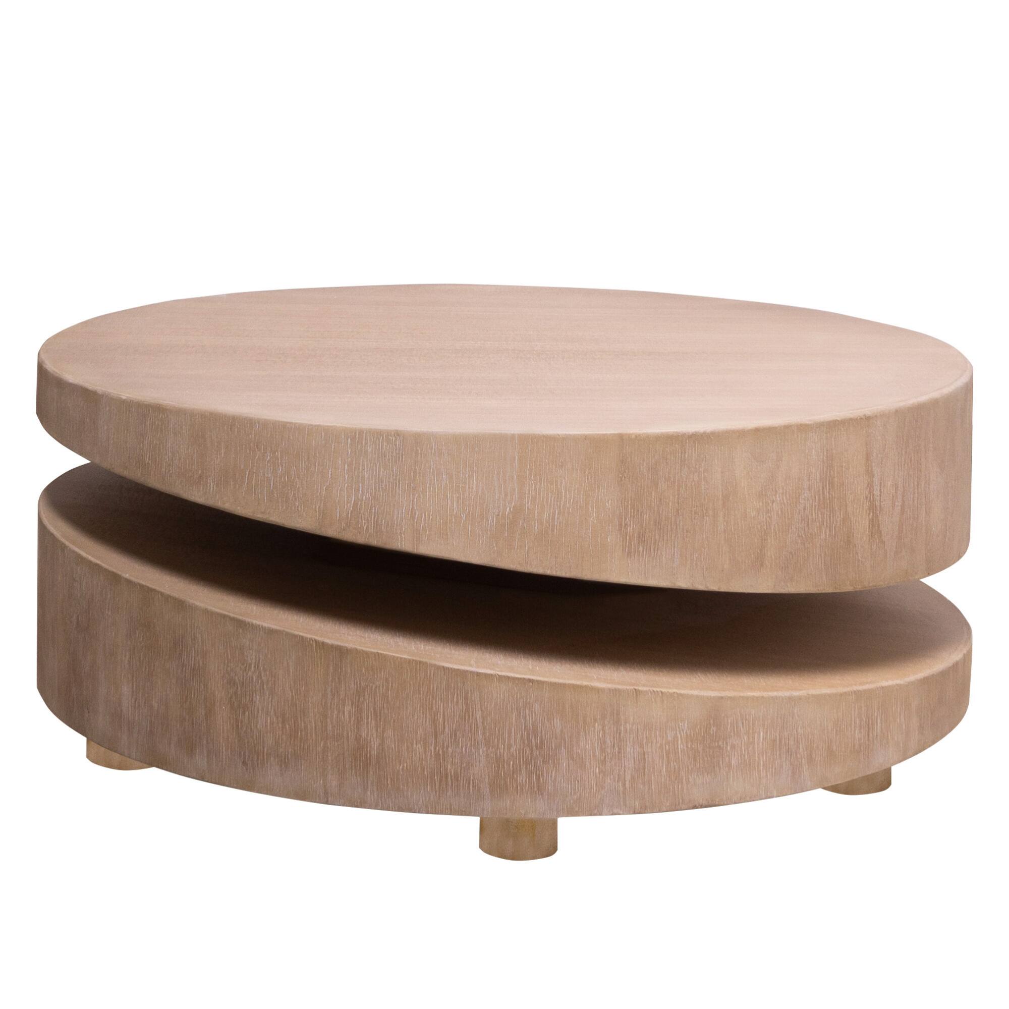 Alt View 1. GOODSILO - Contemporary Round Two-Tier Coffee Table with Natural Wood Finish for Modern Living Spaces - Antique Natural+Rustic.