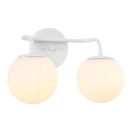 Jonathan Y - Louis Parisian Globe 15" 2-Light Metal/Frosted Glass Modern Contemporary LED Vanity Light - White